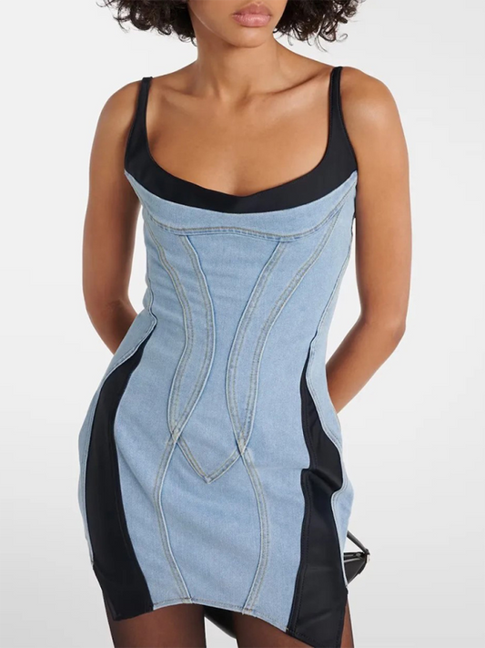 Sexy Spliced Denim Mini dress