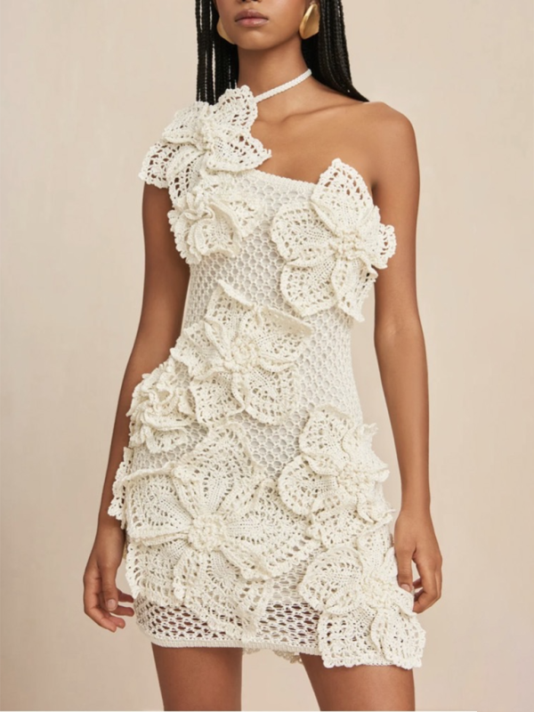 Halterneck 3-D Floral Holiday Party Dress for Occasion