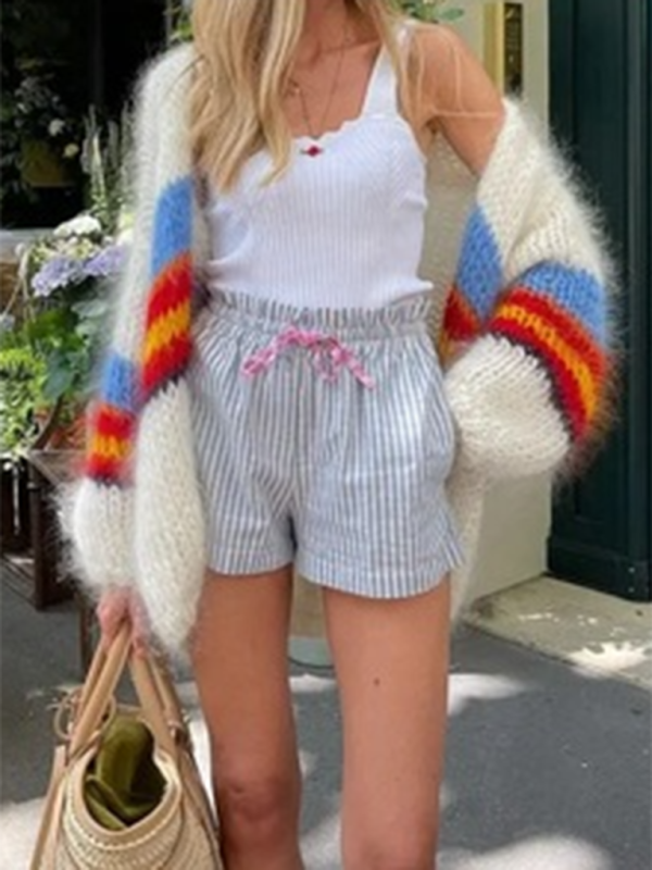 Color Block Striped Wool Open Cardigan