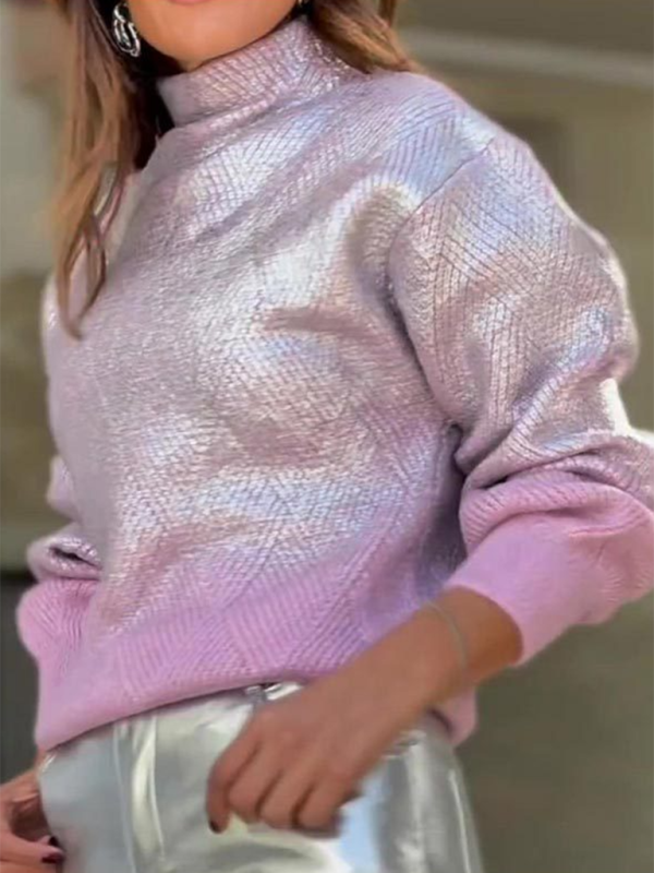 Mock Turtleneck Silver Hot Stamping Mohair Sweater