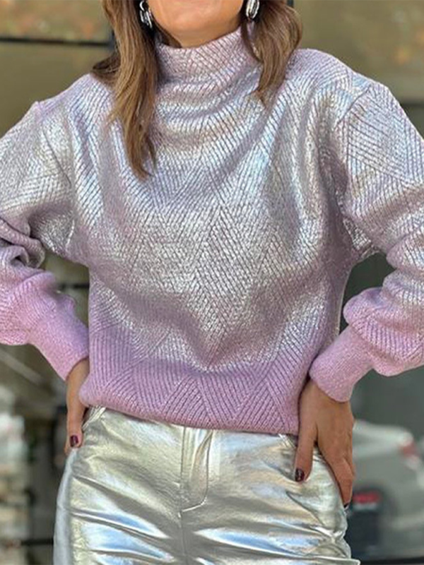 Mock Turtleneck Silver Hot Stamping Mohair Sweater