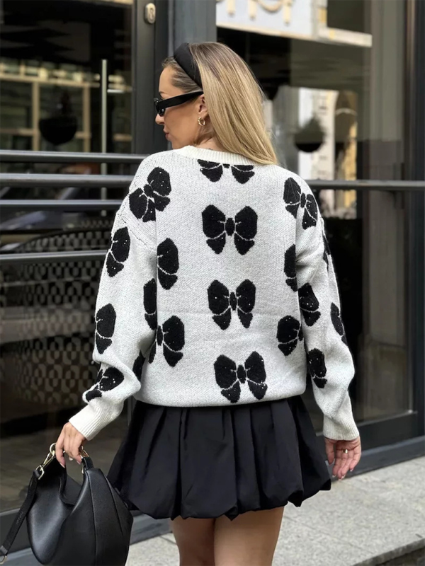 Butterfly Print Loose Fit Knit Sweater