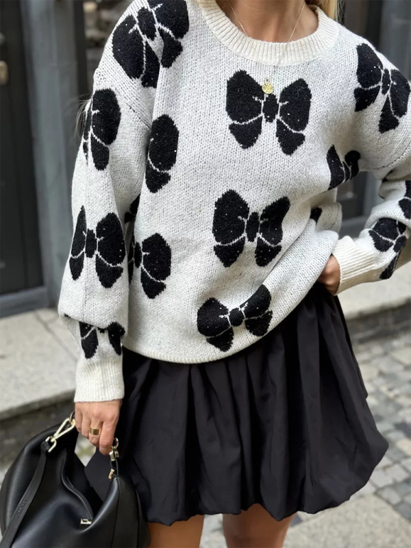 Butterfly Print Loose Fit Knit Sweater