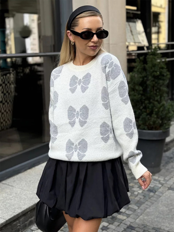 Butterfly Print Loose Fit Knit Sweater