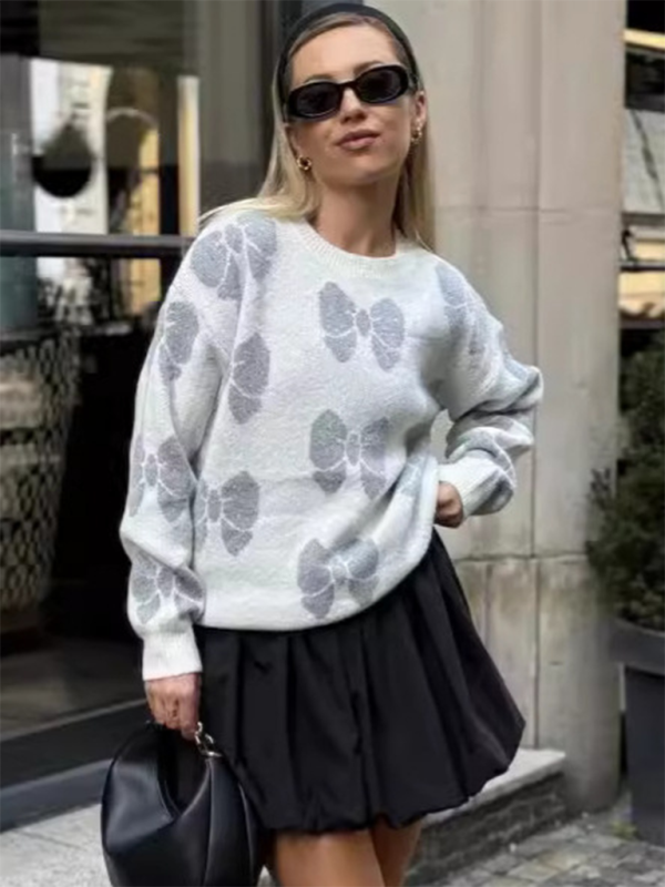 Butterfly Print Loose Fit Knit Sweater