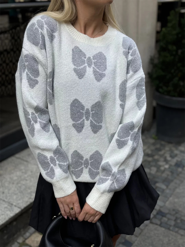 Butterfly Print Loose Fit Knit Sweater