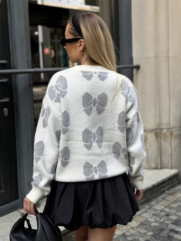 Butterfly Print Loose Fit Knit Sweater