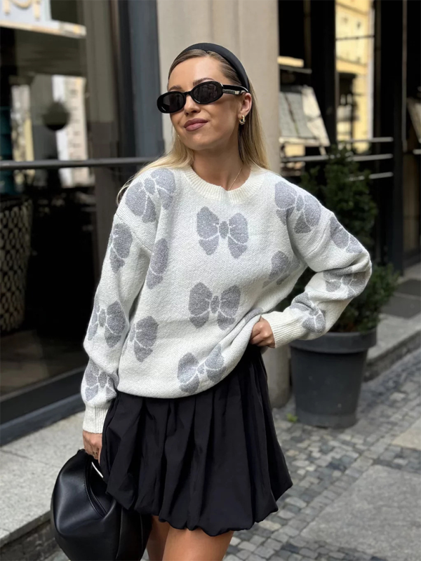 Butterfly Print Loose Fit Knit Sweater