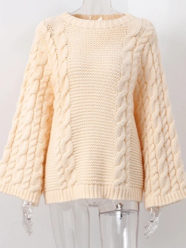 Women's Round Neck Bell Sleeve Loose Knitted Sweater