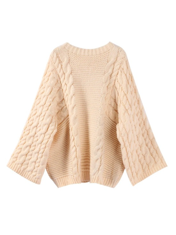 Women's Round Neck Bell Sleeve Loose Knitted Sweater