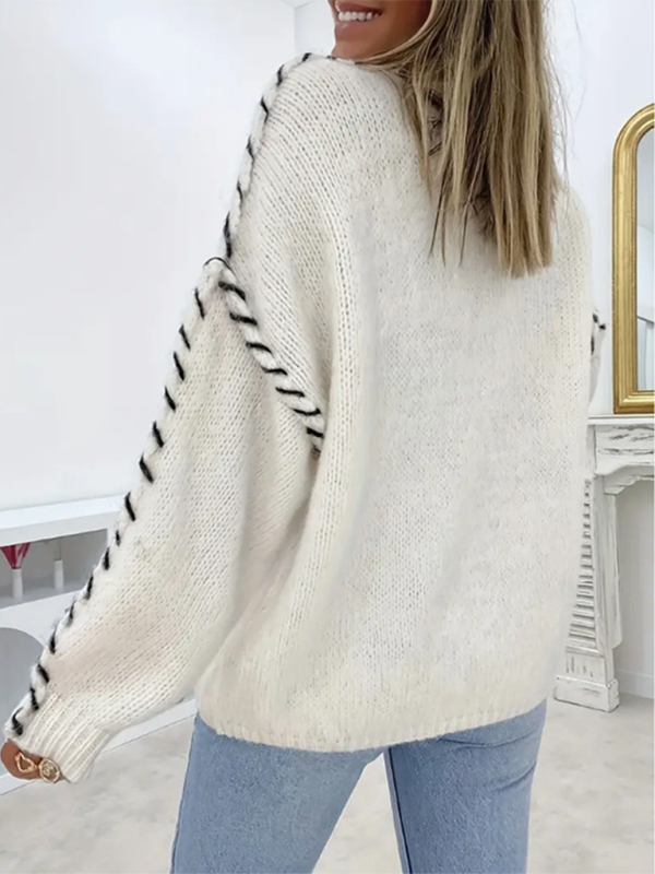 Round Neck Reverse Stitching Long Sleeve Pullover Sweater