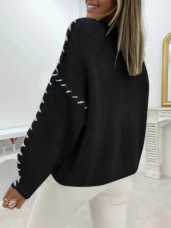 Round Neck Reverse Stitching Long Sleeve Pullover Sweater