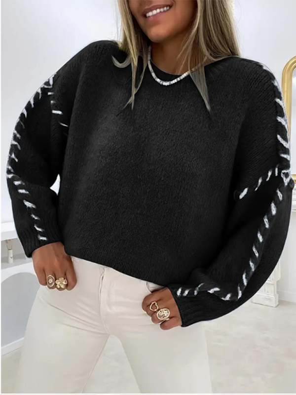 Round Neck Reverse Stitching Long Sleeve Pullover Sweater