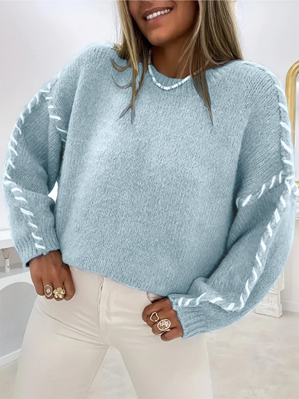 Round Neck Reverse Stitching Long Sleeve Pullover Sweater