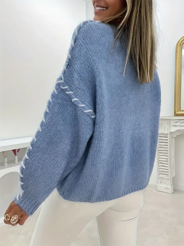 Round Neck Reverse Stitching Long Sleeve Pullover Sweater