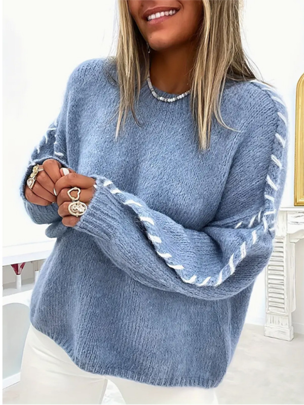 Round Neck Reverse Stitching Long Sleeve Pullover Sweater