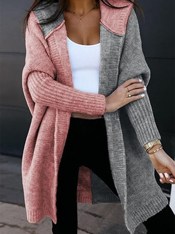 Color Block Hooded Open Knit Cardigan