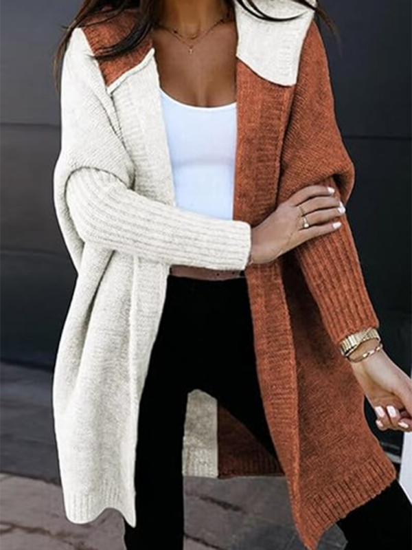 Color Block Hooded Open Knit Cardigan