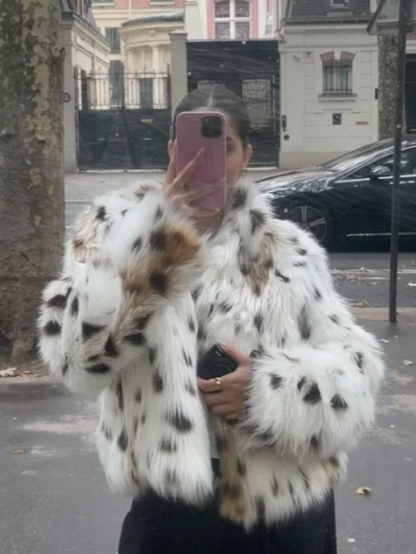 Women's Stylish Animal Print Faux Fur Jacket