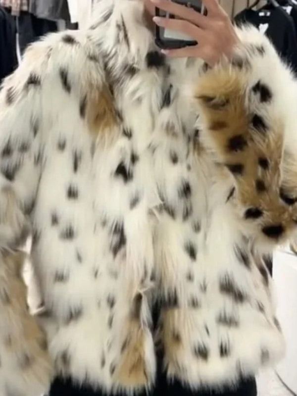 Women's Stylish Animal Print Faux Fur Jacket