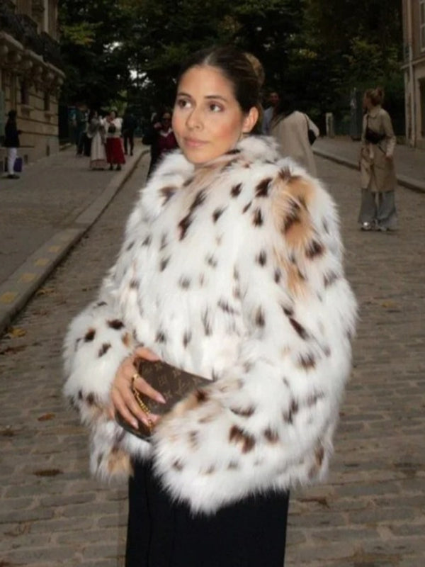 Women's Stylish Animal Print Faux Fur Jacket