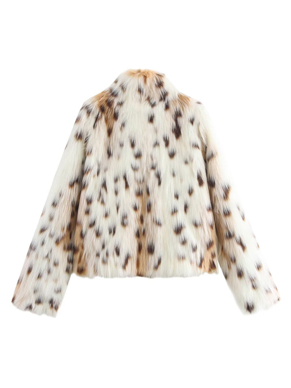 Women's Stylish Animal Print Faux Fur Jacket