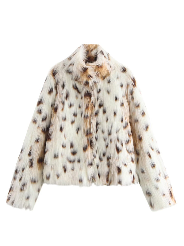 Women's Stylish Animal Print Faux Fur Jacket