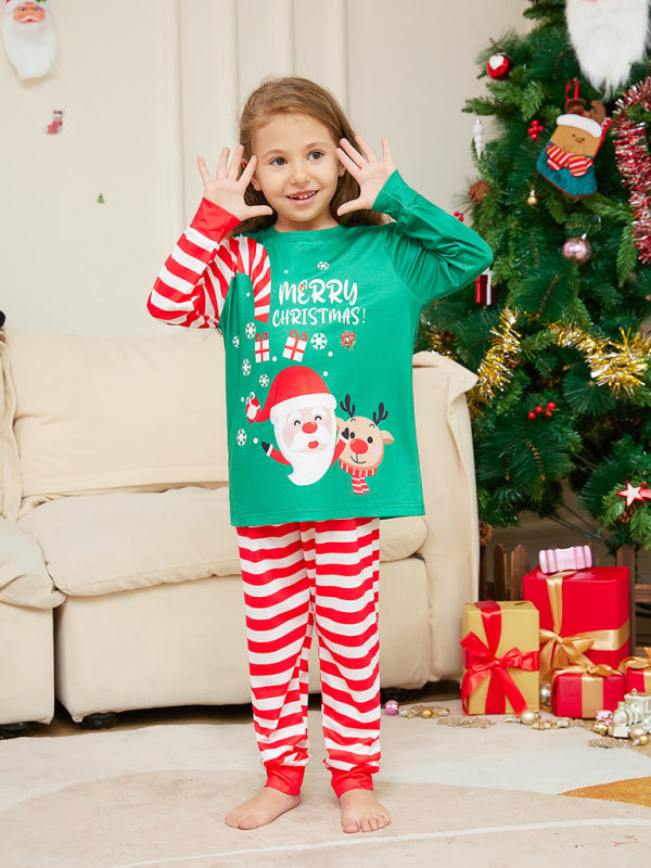 Santa Claus Candy Stripes Graphic Print Christmas Pajamas Set (Children’s Sizes Only)