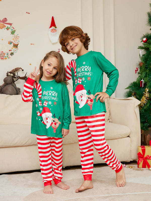 Santa Claus Candy Stripes Graphic Print Christmas Pajamas Set (Children’s Sizes Only)