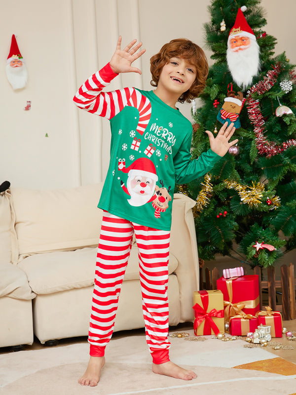 Santa Claus Candy Stripes Graphic Print Christmas Pajamas Set (Children’s Sizes Only)